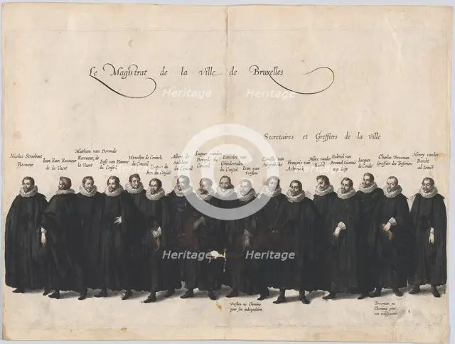 Plate 64: The magistrates of the city of Brussels marching in the funeral procession of Ar..., 1623. Creator: Cornelis Galle I.