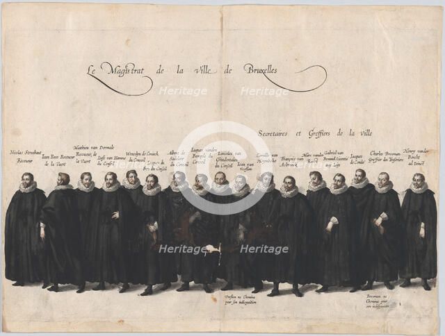 Plate 64: The magistrates of the city of Brussels marching in the funeral procession of Ar..., 1623. Creator: Cornelis Galle I.