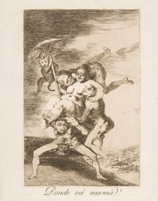 Plate 65 from Los Caprichos':Where is mom going? (Donde vá mamá?), 1799. Creator: Francisco Goya