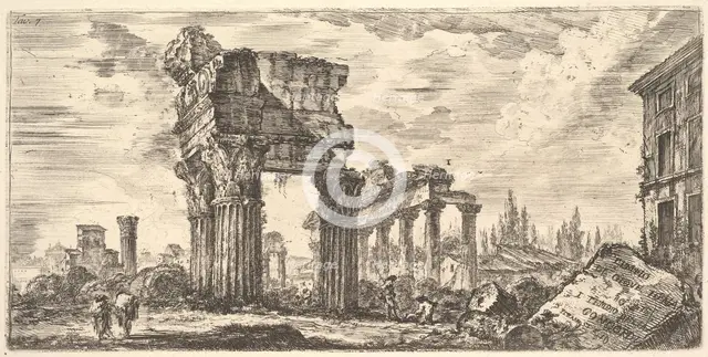 Plate 7: Temple of Jupiter Tonans (Jupiter the Thunderer). 1. Temple of Concord. (Temp..., ca. 1748. Creator: Giovanni Battista Piranesi.