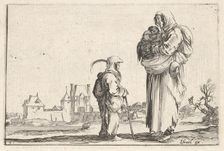 Plate 7: a peasant woman carrying a child to right, speaking to another child standing..., ca. 1642. Creator: Stefano della Bella