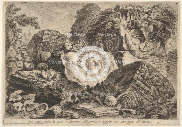Plate 7: 'Ancient altar on which sacrifices were performed in antiquity, surrounded by oth..., 1743. Creator: Giovanni Battista Piranesi.
