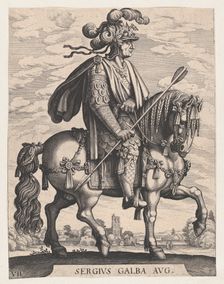 Plate 7: Emperor Galba on Horseback, from The First Twelve Roman Caesars after Tempes..., 1610-50. Creator: Matthaus Merian