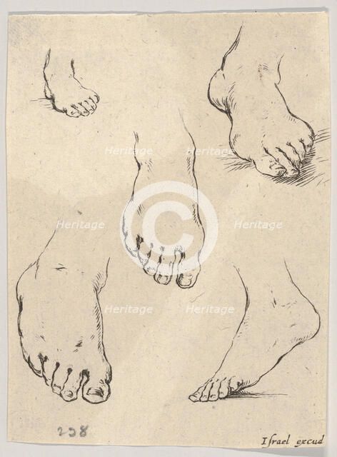 Plate 7: Five feet, from 'The Book for Learning to Draw' (Livre pour apprendre à dessi..., ca. 1649. Creator: Stefano della Bella.