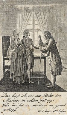 Plate 7 for C. L. Bretzner's The Marriage Broker 1784. Creator: Daniel Nikolaus Chodowiecki