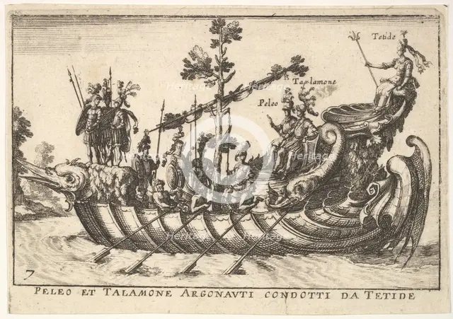 Plate 7: Peleo et Talamone Argonauti condotti da Tetide, from The magnificent pageant on t..., 1664. Creator: Unknown.