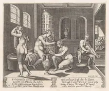 Plate 7: Psyche attended in her bath, from the Story of Cupid and Psyche as told by Apu..., 1530-60. Creator: Agostino Veneziano