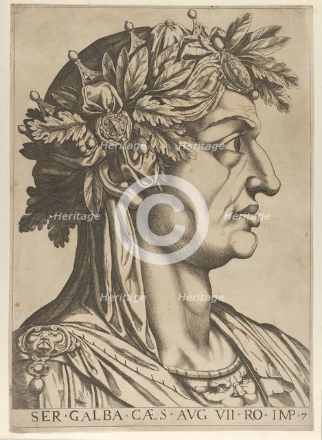 Plate 7: Servius Galba in profile to the right, from 'The Twelve Caesars', 1610-40. Creator: Anon.