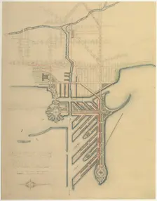 Plate 71 from The Plan of Chicago, 1909: Chicago. Sketch Diagram of Docks Suggested at the... Creator: Daniel Burnham
