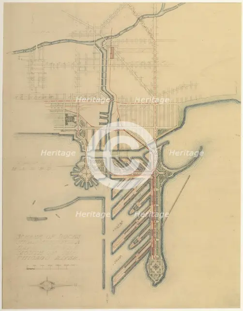 Plate 71 from The Plan of Chicago, 1909: Chicago. Sketch Diagram of Docks Suggested at the... Creator: Daniel Burnham.