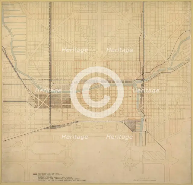 Plate 74 from The Plan of Chicago,1909: Chicago. Diagram of the City Center, Showing the General... Creator: Daniel Burnham.