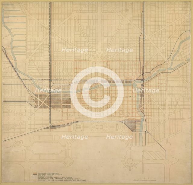 Plate 74 from The Plan of Chicago,1909: Chicago. Diagram of the City Center, Showing the General... Creator: Daniel Burnham.