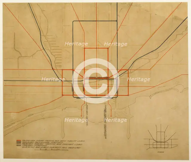 Plate 75 from The Plan of Chicago, 1909: Chicago. Diagram of the City, Showing Complete System... Creator: Daniel Burnham.