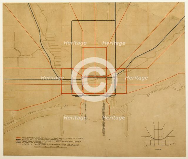 Plate 75 from The Plan of Chicago, 1909: Chicago. Diagram of the City, Showing Complete System... Creator: Daniel Burnham.