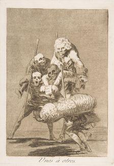 Plate 77 from Los Caprichos':What one does to another (Unos á otros.), 1799. Creator: Francisco Goya