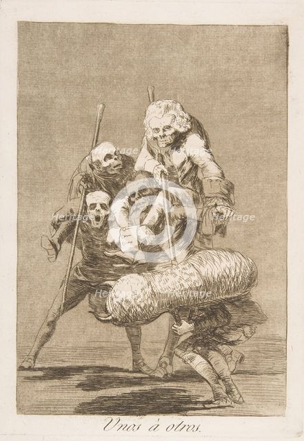 Plate 77 from 'Los Caprichos':What one does to another (Unos á otros.), 1799. Creator: Francisco Goya.