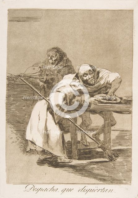 Plate 78 from' Los Caprichos': Be quick, they are waking up (Despacha, que dispiértan.), 1799. Creator: Francisco Goya.