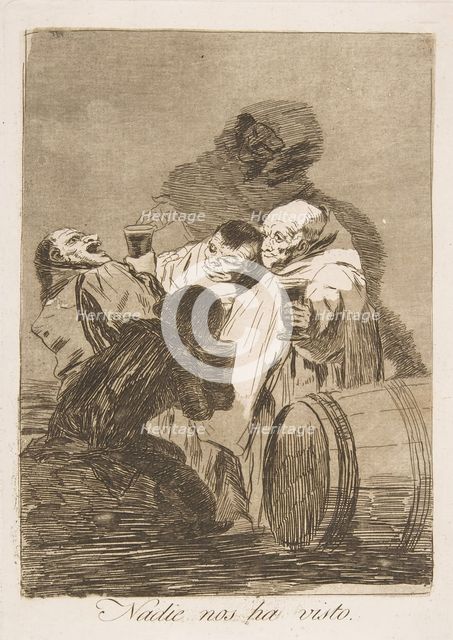 Plate 79 from 'Los Caprichos': No one has seen us (Nadie nos ha visto.), 1799. Creator: Francisco Goya.