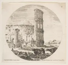 Plate 8: the Colosseum, two herds being directed towards the amphitheater in the foreg..., ca. 1646. Creator: Stefano della Bella