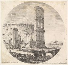 Plate 8: the Colosseum, two herds being directed towards the amphitheater in the fo..., ca. 1643-48. Creator: Stefano della Bella