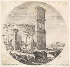 Plate 8: the Colosseum, two herds being directed towards the amphitheater in the fo..., ca. 1643-48. Creator: Stefano della Bella