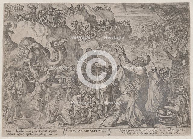 Plate 8: The Egyptians Drowning in the Red Sea, from 'The Battles of the Old ..., ca. 1590-ca. 1610. Creator: Antonio Tempesta.