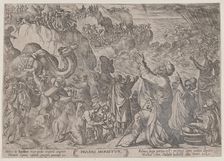 Plate 8: The Egyptians Drowning in the Red Sea, from The Battles of the Old ..., ca. 1590-ca. 1610. Creator: Antonio Tempesta