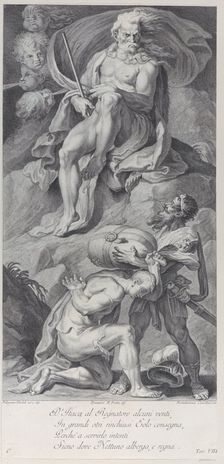 Plate 8: Ulysses receiving the winds in a leather bag from Aeolus, 1756. Creators: Bartolomeo Crivellari, Domenico Maria Fratta