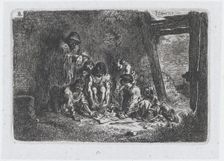 Plate 8: a group of figures some of whom are playing a game, from the series of customs an..., 1850. Creator: Francisco Lameyer Berenguer