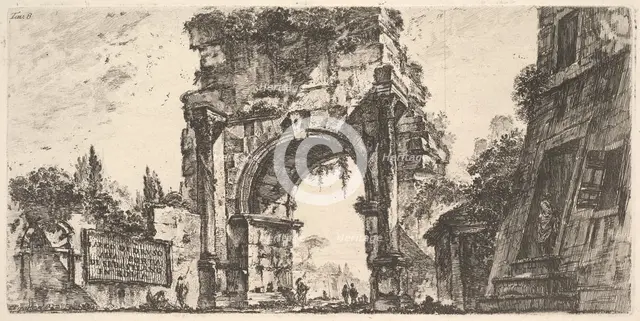 Plate 8: Arch of Drusus at the Porta S. Sebastiano in Rome (Arco di Druso alla Porta d..., ca. 1748. Creator: Giovanni Battista Piranesi.
