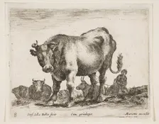 Plate 8: cow, from Various animals (Diversi animali), ca. 1641. Creator: Stefano della Bella