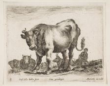 Plate 8: cow, from Various animals (Diversi animali), ca. 1641. Creator: Stefano della Bella