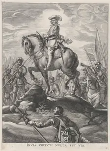 Plate 8: Ferdinand on horseback crossing the Alps; from Guillielmus Becanus's Serenissimi..., 1636. Creator: Pieter de Jode II