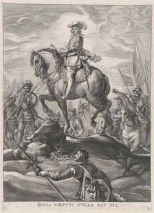 Plate 8: Ferdinand on horseback crossing the Alps; from Guillielmus Becanus's Serenissimi..., 1636. Creator: Pieter de Jode II