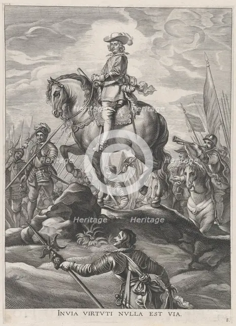 Plate 8: Ferdinand on horseback crossing the Alps; from Guillielmus Becanus's 'Serenissimi..., 1636. Creator: Pieter de Jode II.