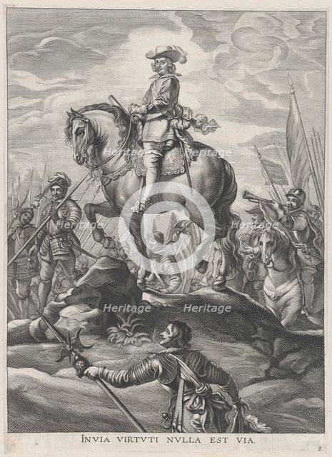 Plate 8: Ferdinand on horseback crossing the Alps; from Guillielmus Becanus's 'Serenissimi..., 1636. Creator: Pieter de Jode II.