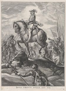 Plate 8: Ferdinand on horseback crossing the Alps; from Guillielmus Becanus's Serenissimi..., 1636. Creator: Pieter de Jode II