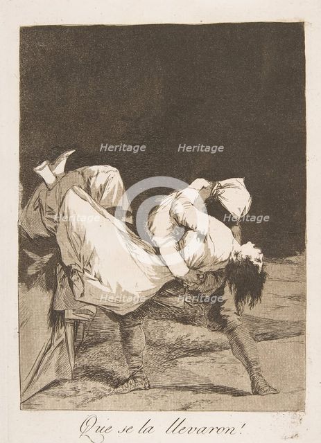 Plate 8 from 'Los Caprichos': They carried her off! (Que se la llevaron!), 1799. Creator: Francisco Goya.