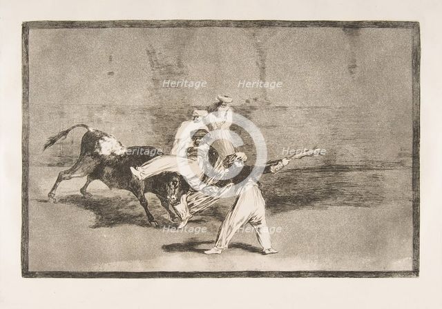 Plate 8 of the'Tauromaquia': A Moor caught by the bull in the ring, 1816. Creator: Francisco Goya.