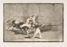 Plate 8 of the'Tauromaquia': A Moor caught by the bull in the ring, 1816. Creator: Francisco Goya