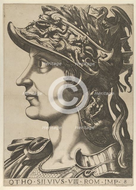 Plate 8: Otho in profile facing left, from 'The Twelve Caesars', 1610-40. Creator: Anon.