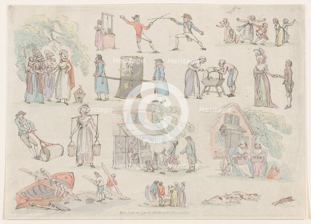 Plate 8, Outlines of Figures, Landscapes and Cattle...for the Use of Learners, Ju..., June 20, 1790. Creator: Thomas Rowlandson.