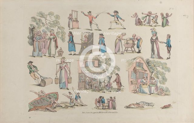 Plate 8, Outlines of Figures, Landscapes and Cattle...for the Use of Learners, Ju..., June 20, 1790. Creator: Thomas Rowlandson.