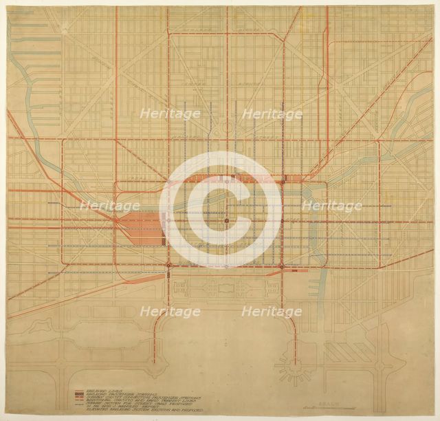 Plate 80 from The Plan of Chicago, 1909: Chicago. Diagram of City Center, Showing the Proposed... Creator: Daniel Burnham.