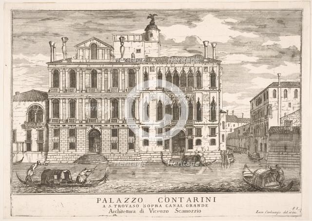 Plate 85: View of the Contarini Palace in Campo San Trovaso, Venice, 1703, from "The build..., 1703. Creator: Luca Carlevarijs.