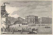 Plate 9: the bridge and market of the Rialto, Venice, from Views of Venice (Magnificenti..., 1741. Creator: Michele Marieschi