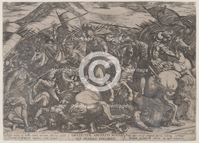 Plate 9: The Israelites Battling the Amalekites, from 'The Battles of the Old..., ca. 1590-ca. 1610. Creator: Antonio Tempesta.