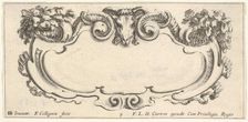 Plate 9: a cartouche with the head of a ram at top center, flowers at top left and ..., ca. 1640-45. Creator: Francois Collignon