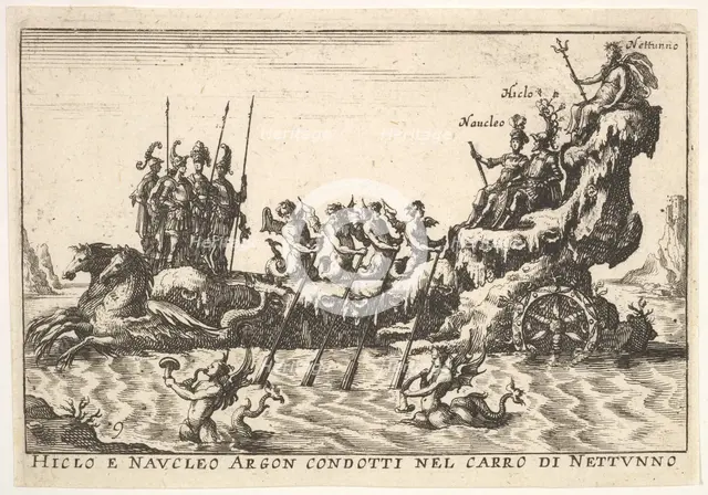 Plate 9: Argonauts Hicleus and Naucleus led in the float of Neptune (Hicleo e Naucleo Argo..., 1664. Creator: Unknown.