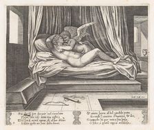 Plate 9: Cupid and Psyche on a bed, from the Story of Cupid and Psyche as told by Apule..., 1530-60. Creator: Master of the Die